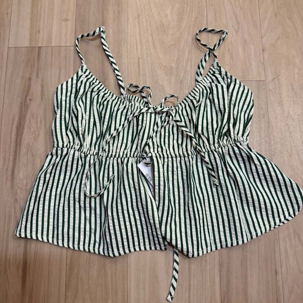 NWT American Eagle Striped Babydoll Top Size XS Green White